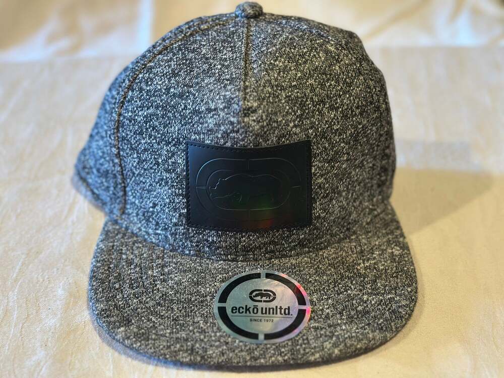 Ecko Unltd Marled Gray Flat Bill Snapback Hat Black Rhino Logo Streetwear
